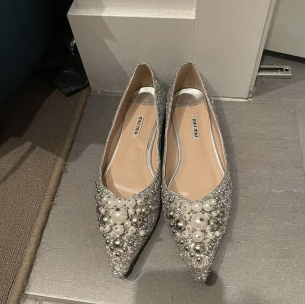Miu Miu glitter flats with Pearls size 39